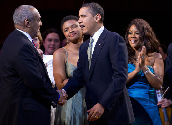 greeting comedian bill cosby alongside lizz wright and denyce graves ap