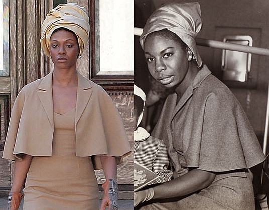 Zoe Saldana in makeup as late Jazz Legend Nina Simone, on movie set